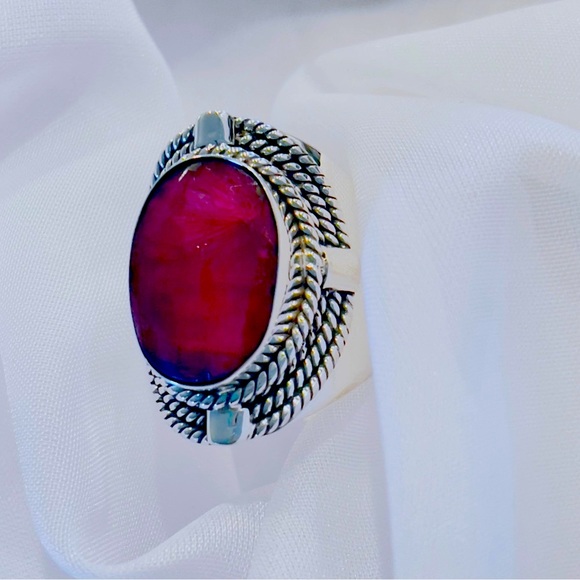 Custom Made Indian Ruby Pure Solid Sterling Silver Ring - Picture 4 of 8